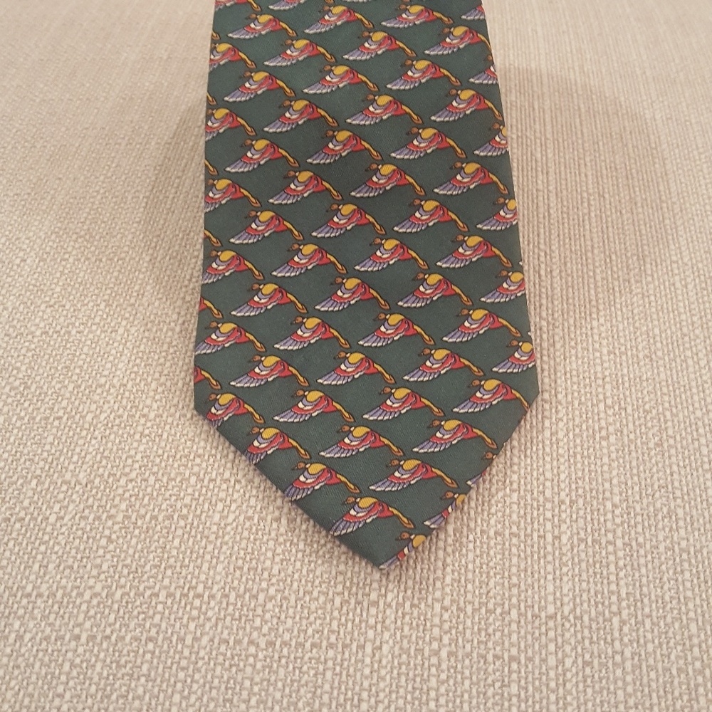 Salvatore Ferragamo Men's Green Bird Silk Tie